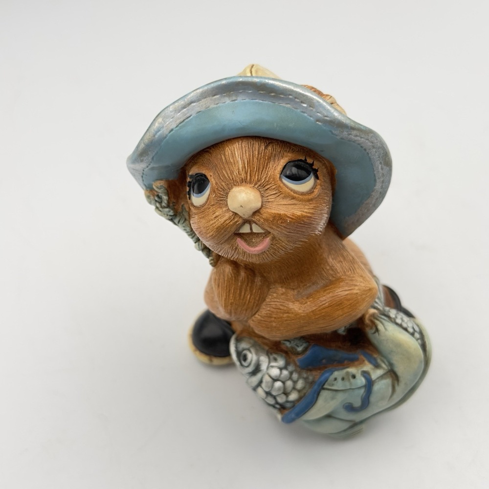 Vintage Pendelfin "Whopper" Rabbit Fisherman‎ Stonecraft Figurine Handpainted